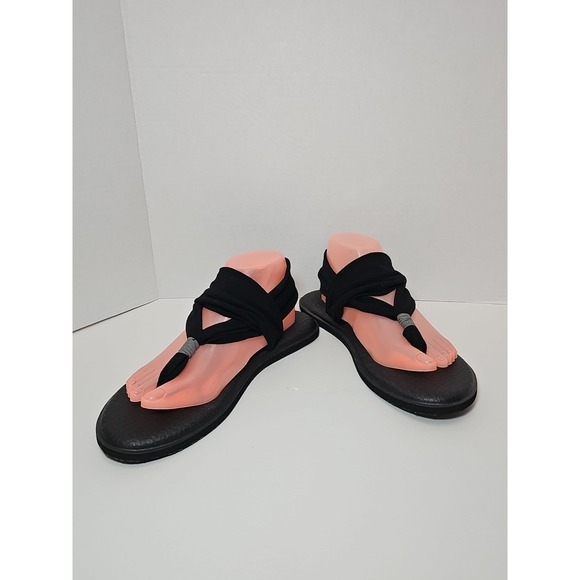 Sanuk Yoga Mat Sling Thong Flip Flop Sandals Women's Size 10 Black - Picture 4 of 10